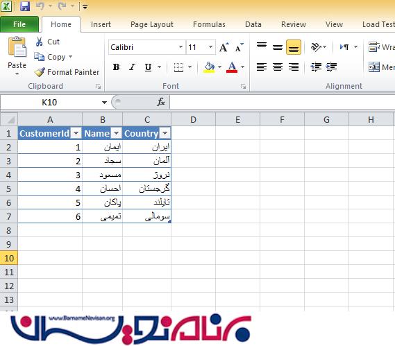 نوشتن داده در فایل اکسل (Excel)  و دانلود فایل اکسل در Asp.Net