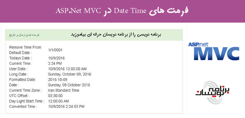 فرمت های Date Time در ASP.Net MVC