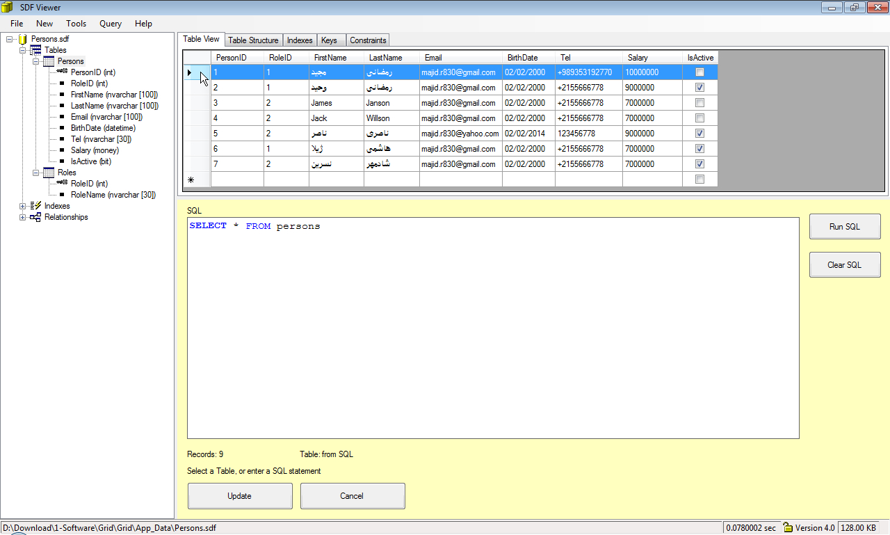 نرم افزار مدیریت دیتابیس SQL Server Compact  به نام SDF Viewer v1.8.8