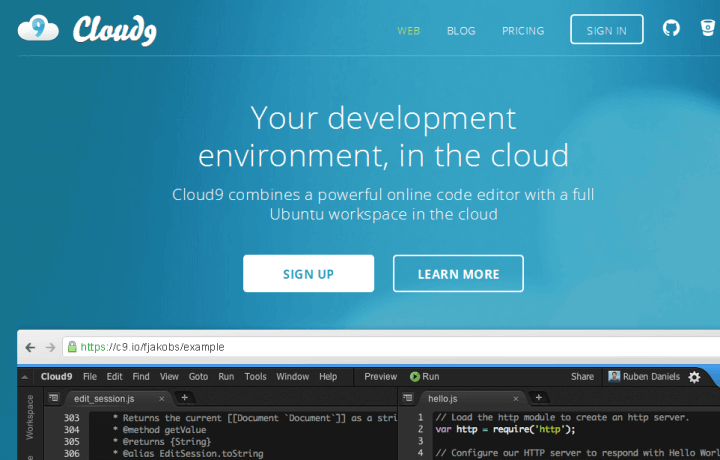 IDE Cloud 9 - IDE های Node.js