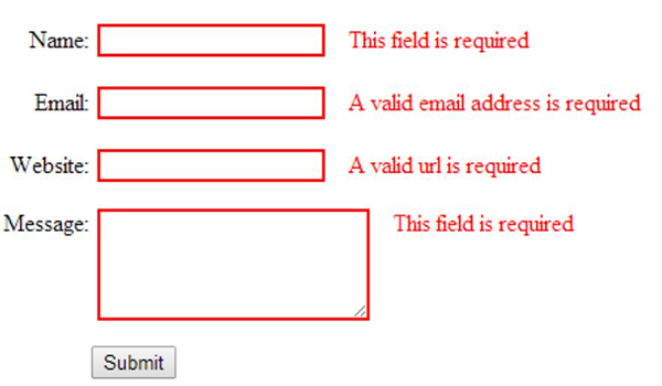 Validation required. Form field. Js form. RADIOBUTTON Error messages. Registration form with required fields.